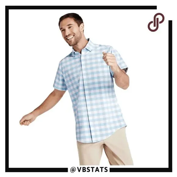 Mizzen+Main Mens Performance Menswear Plaid Short Sleeve Shirt Blue White Medium - Picture 1 of 8